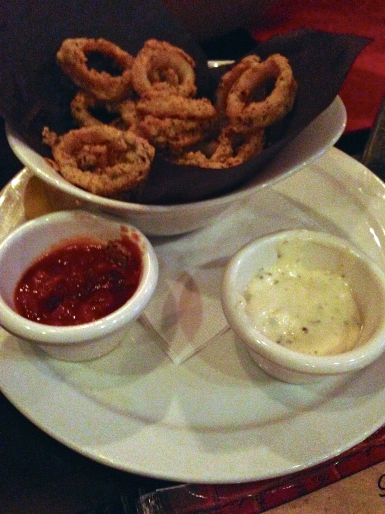 Calamari with Lager Aoili and Chipotle Marinara dipping sauce