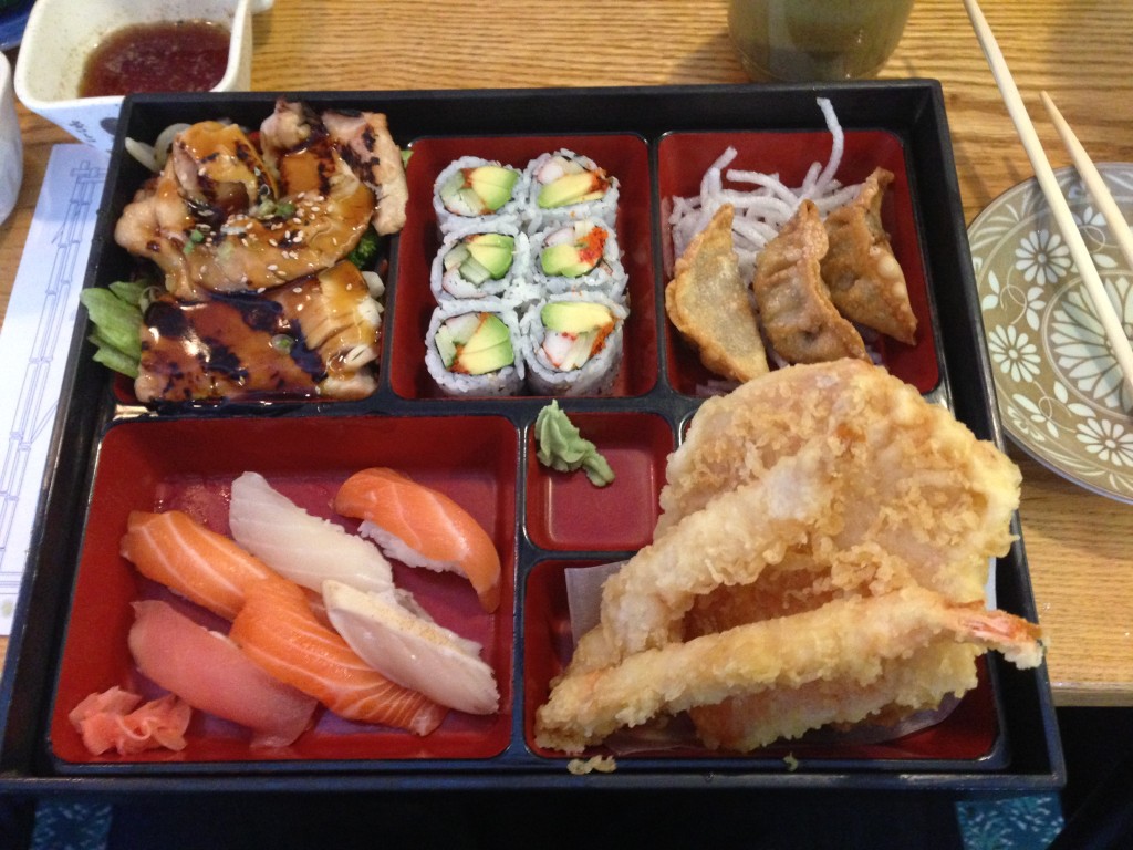 Bento box - Teriyaki Chicken, Gyoza, Tempura and Sushi