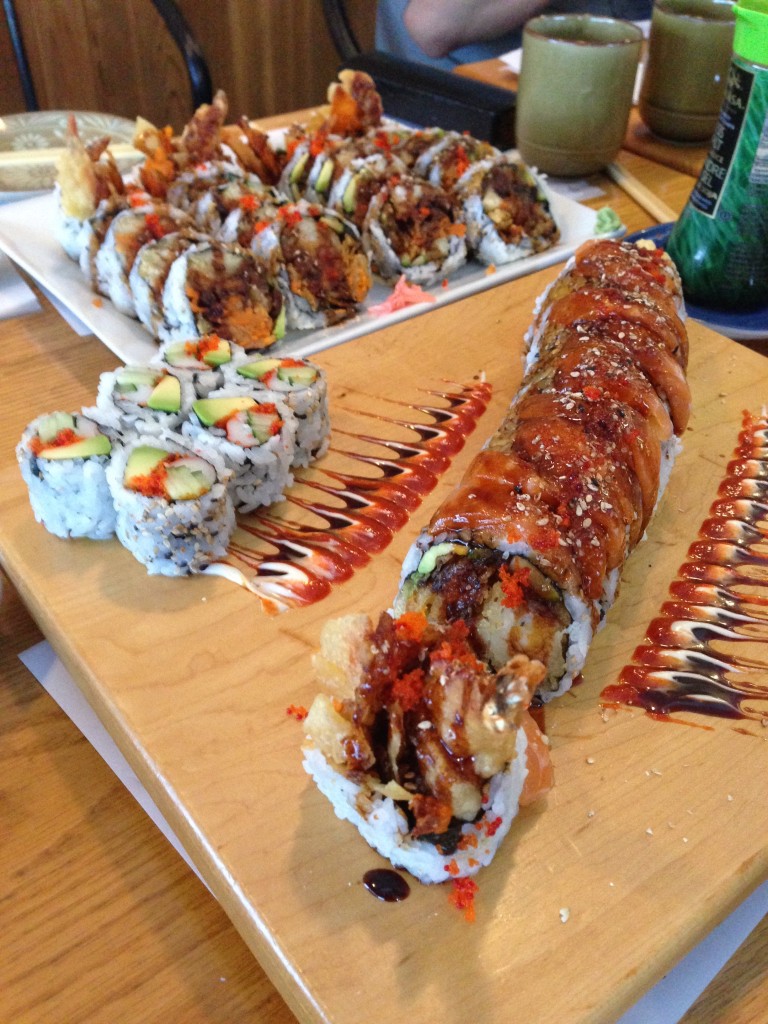 Sushi rolls at Yoko Japanese Restaurant - Unagi Dynamite Roll, Dynamite Roll, California Roll