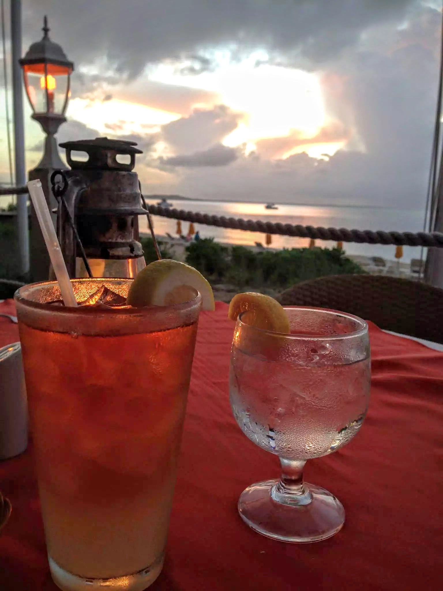 Sunset along the beach at Mango Reef Restaurant