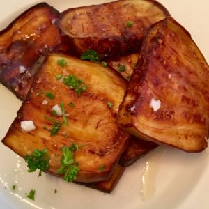 Fried Eggplant with Lemon Garlic Dressing