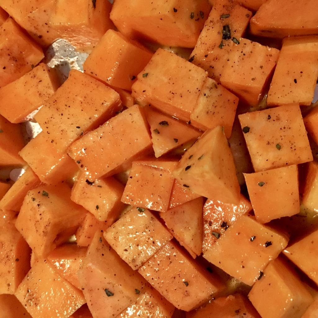 Sweet Potato bites on baking sheet