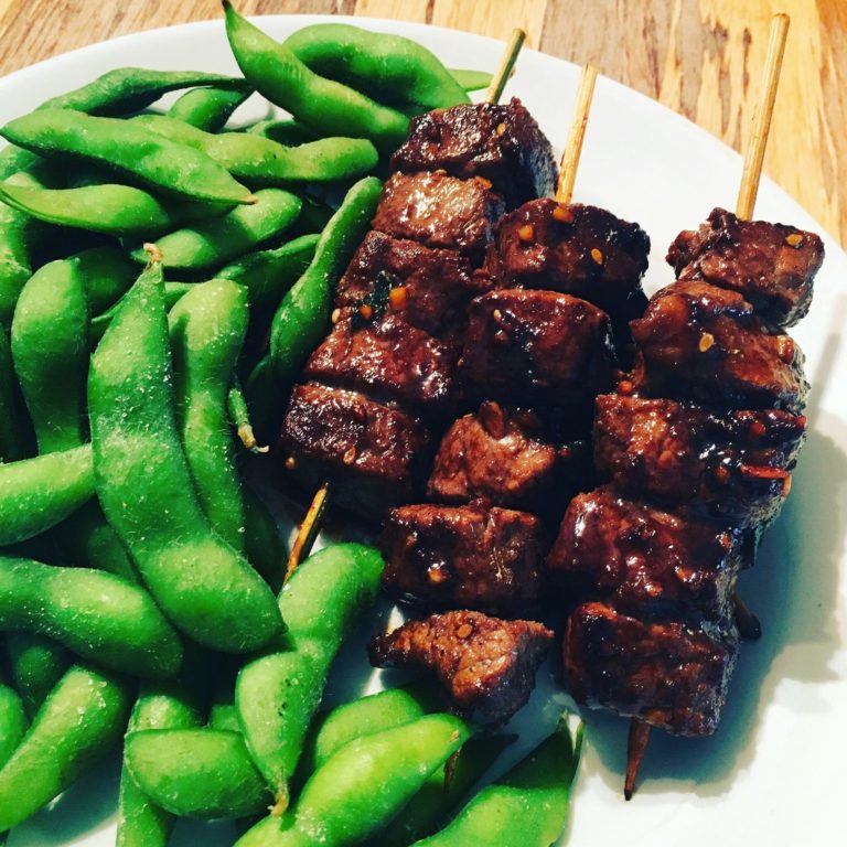 Japanese Beef Skewers (Kushiyaki) with Edamame