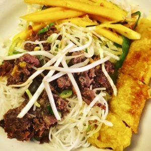 Grilled Beef and Spring Roll with Mango Salad