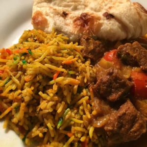 Beef Curry with Chicken Biryani and Naan